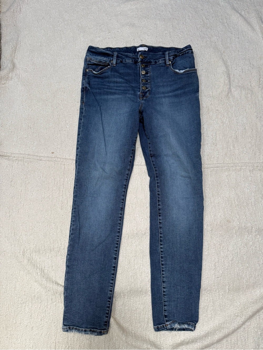 Good American Women’s Blue Medium Wash High Rise Skinny Jeans Button Fly 14